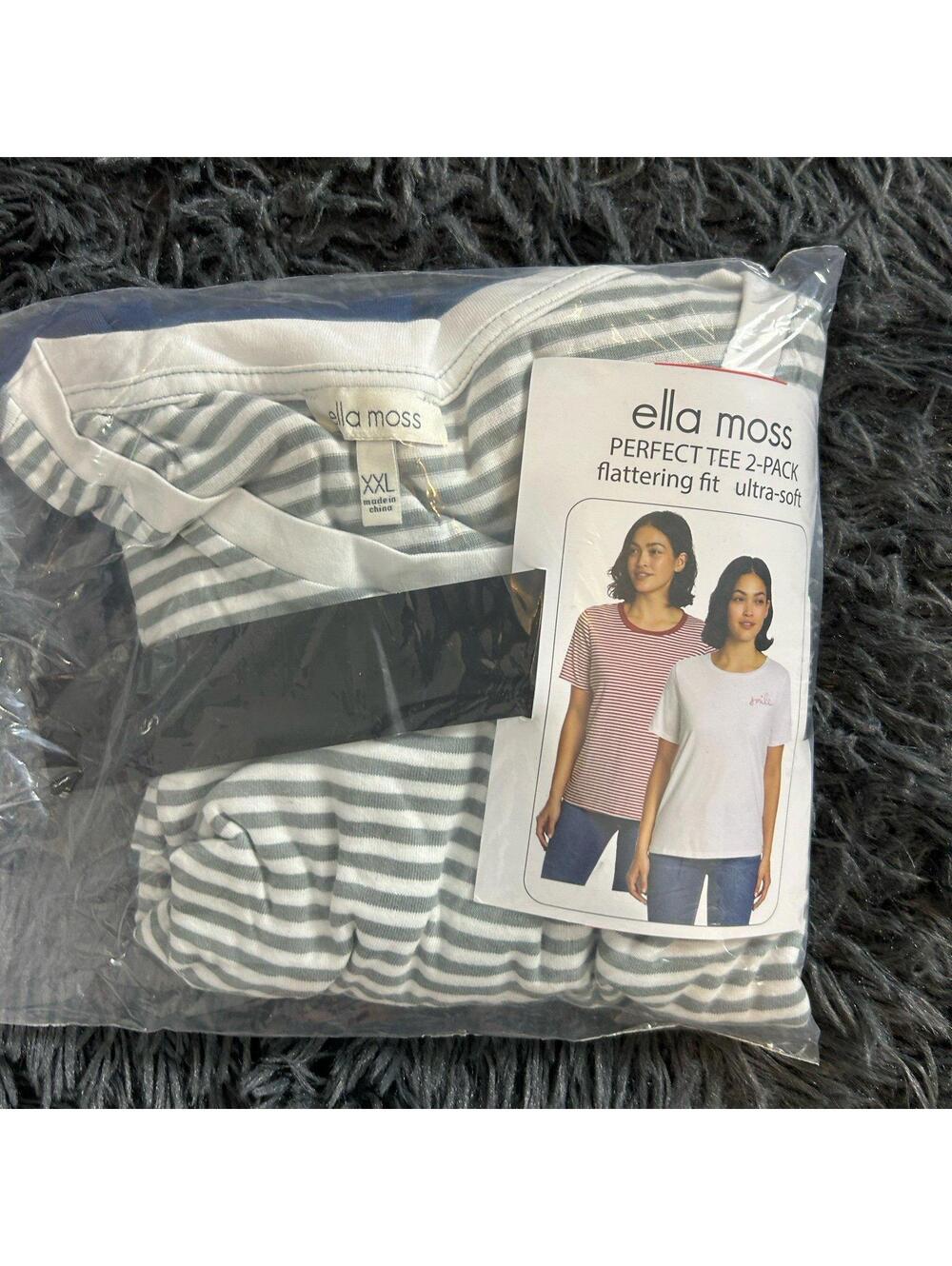 Ella Moss Women’s 2 Pack T-Shirts Size XXL Navy Blue Gray White Stripe Tees